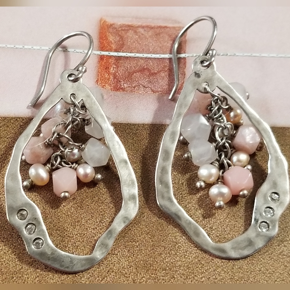 Silpada Sterling Silver & Pink Soapstone Earrings